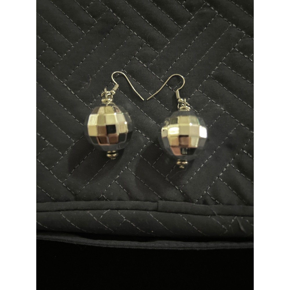 Disco Ball Earrings Silver Tone Dangle Drop Party‎ Fun Statement